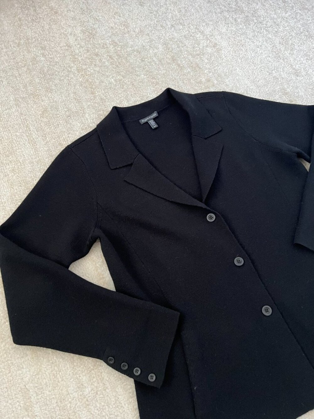 Eileen Fisher Black Merino Wool Button Up Cardigan Sweater Jacket M - Picture 3 of 10
